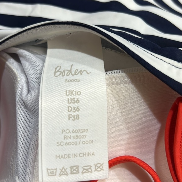 Boden Navy and White Striped Bikini with Coral Red Accents - Picture 5 of 8